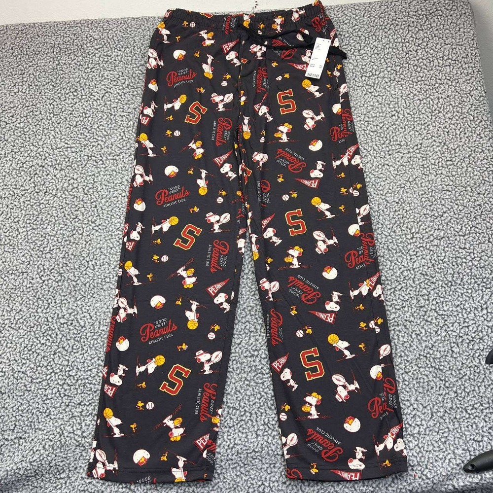 Peanuts Snoopy Pants Men Medium Navy Varsity Lounge Sleepwear All Over Pattern M